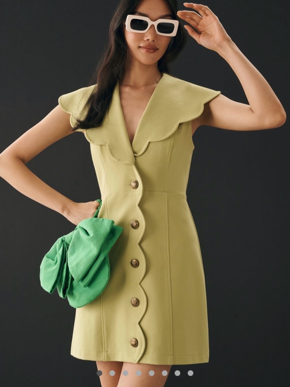 Anthropologie Maeve Scalloped Buttondown Melon Green Mini Dress - Size Large